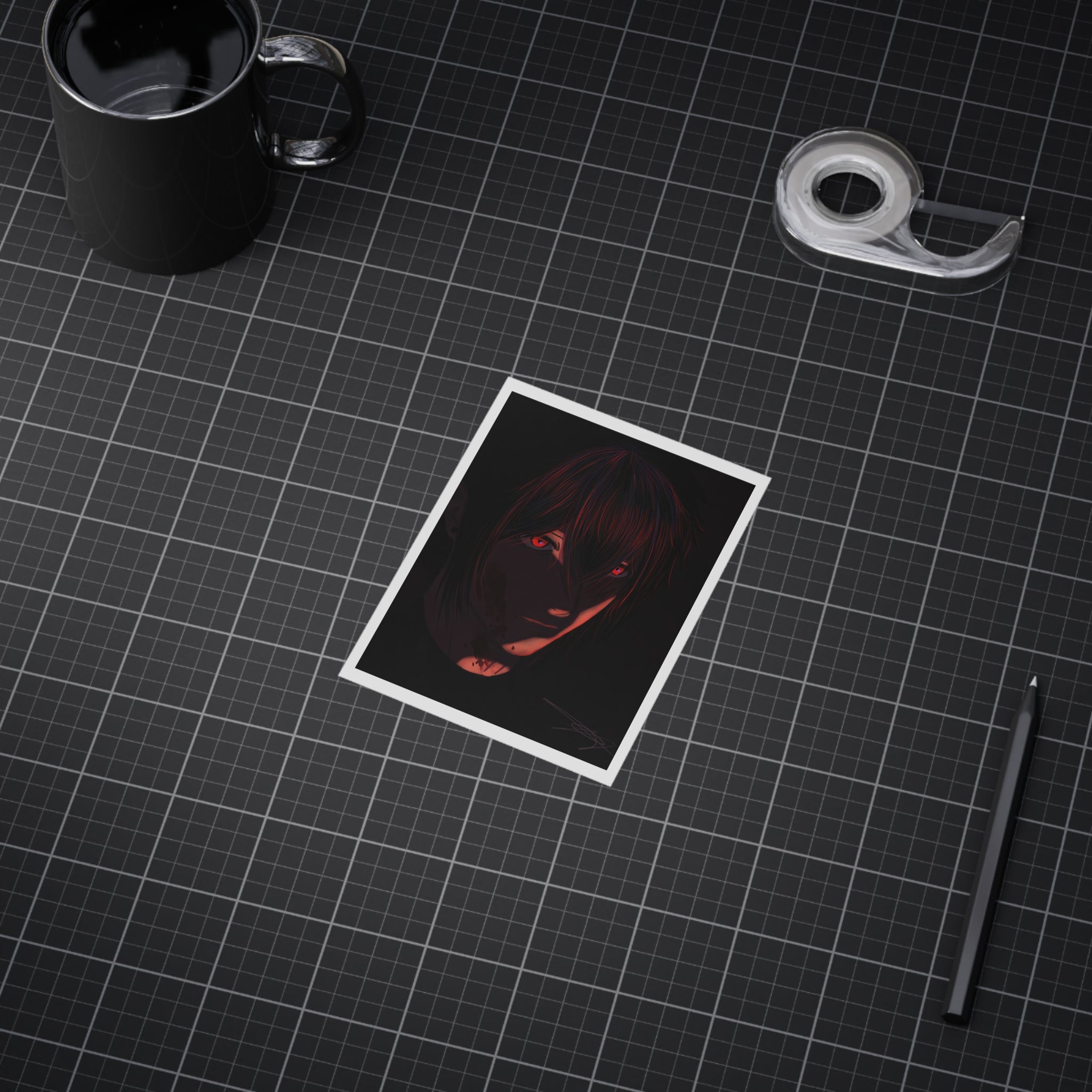 Dark Anime Portrait Print — Red-Eyed Moody Wall Art (Unframed)