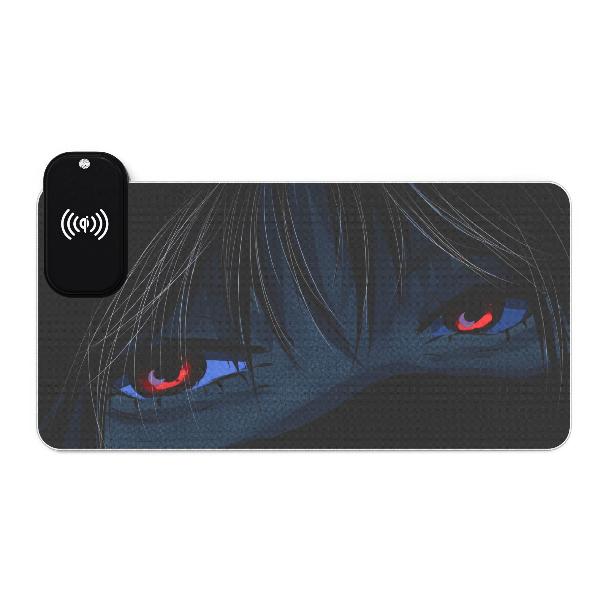 LED Gaming Mouse Pad with Wireless Charger — Dark Anime Red-Eye Design