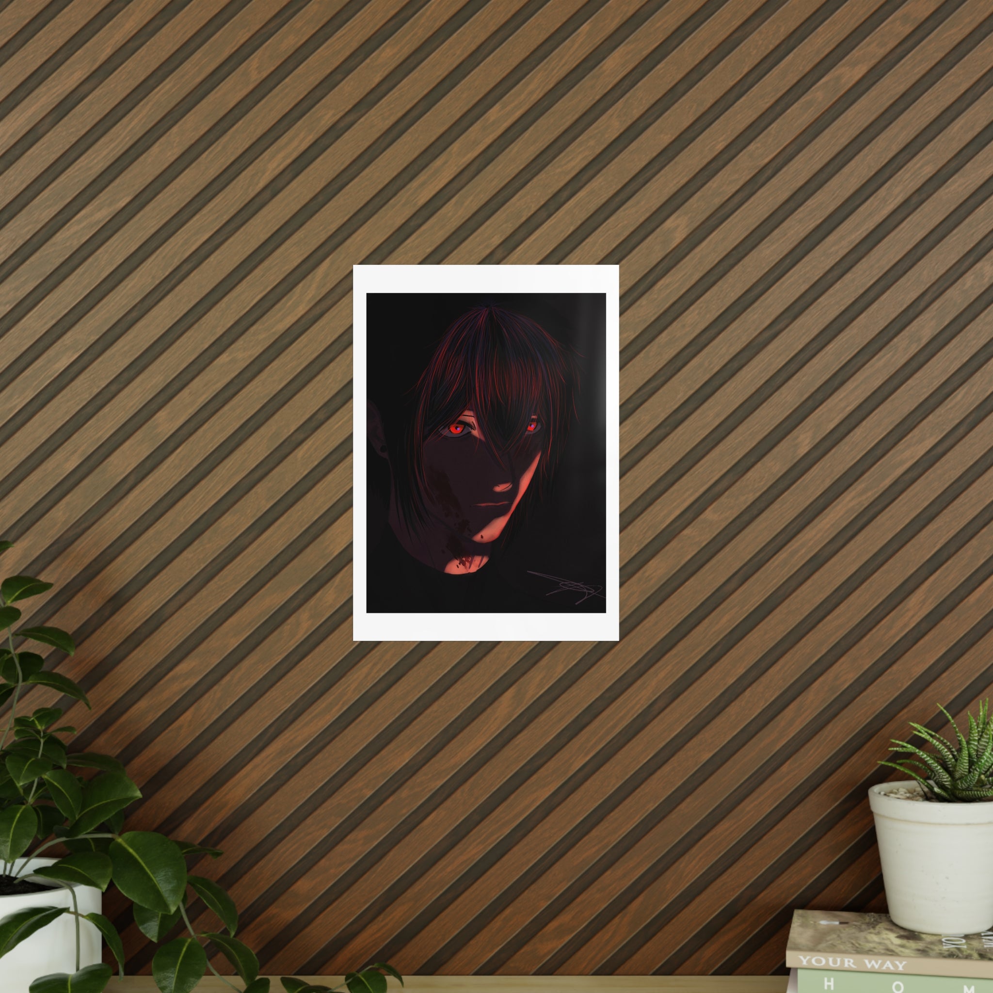 Dark Anime Portrait Photopaper Poster — Red-Eyed Moody Wall Art