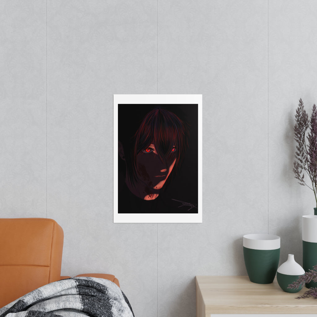 Dark Anime Portrait Photopaper Poster — Red-Eyed Moody Wall Art