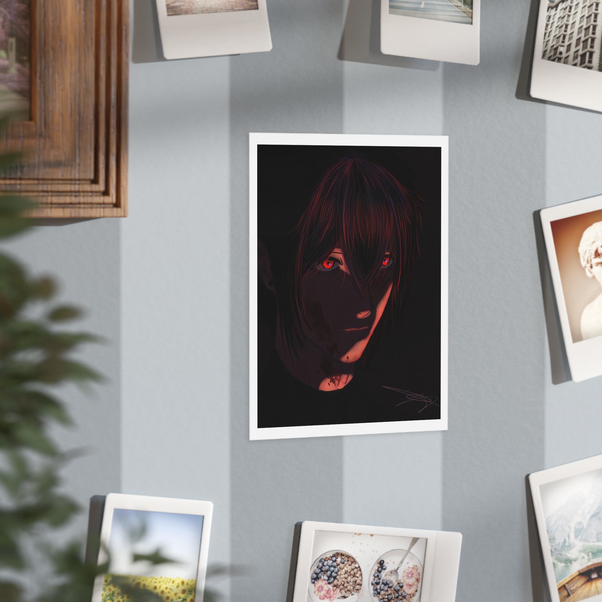 Dark Anime Portrait Print — Red-Eyed Moody Wall Art (Unframed)