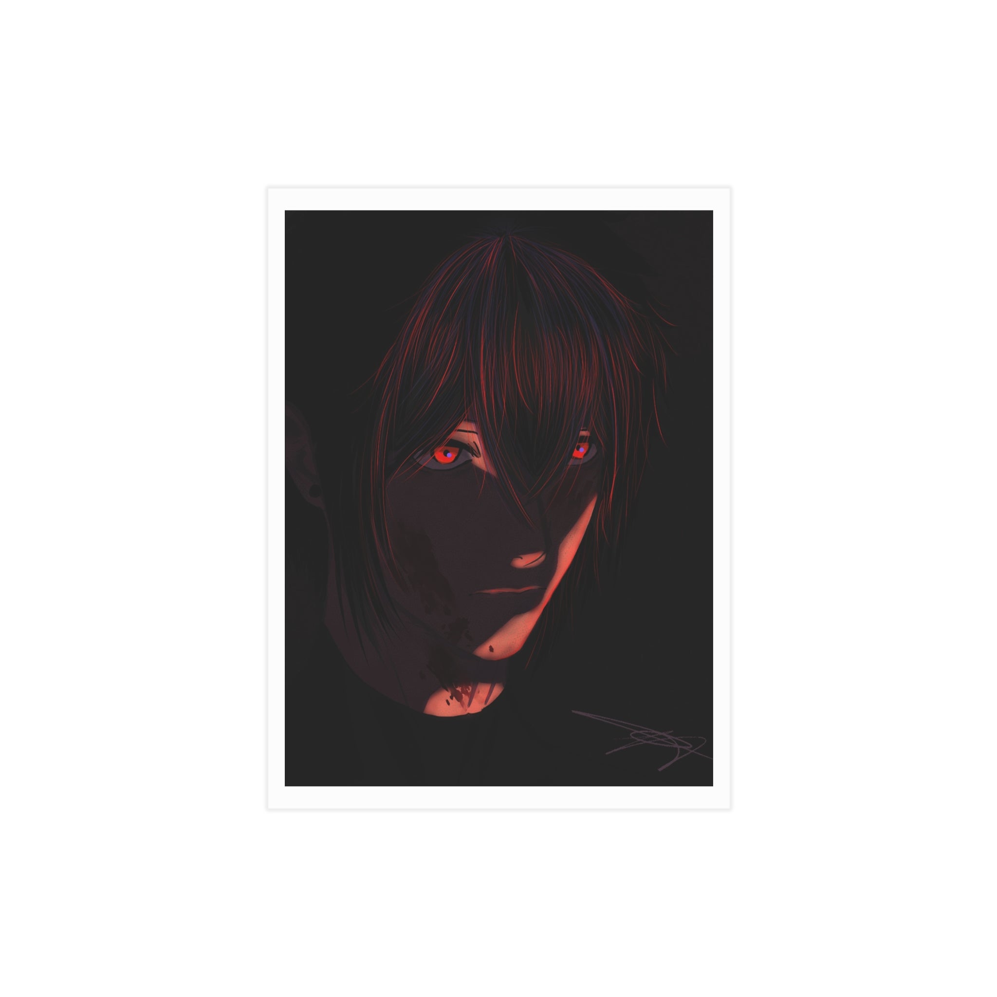 Dark Anime Portrait Print — Red-Eyed Moody Wall Art (Unframed)